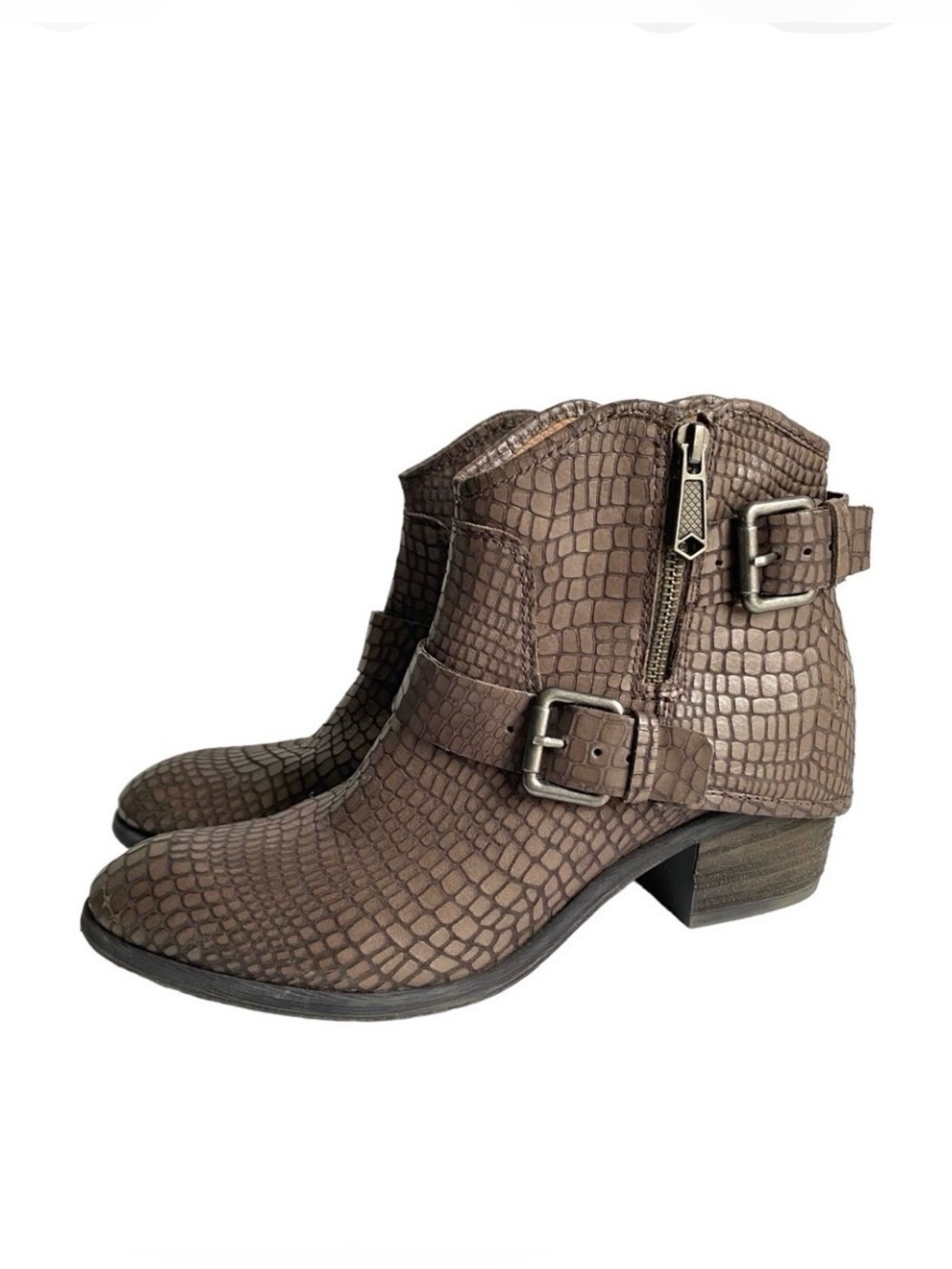 Donald Pliner Dalis Ankle Booties Croc Embossed Gray Leather Boots Womens 8